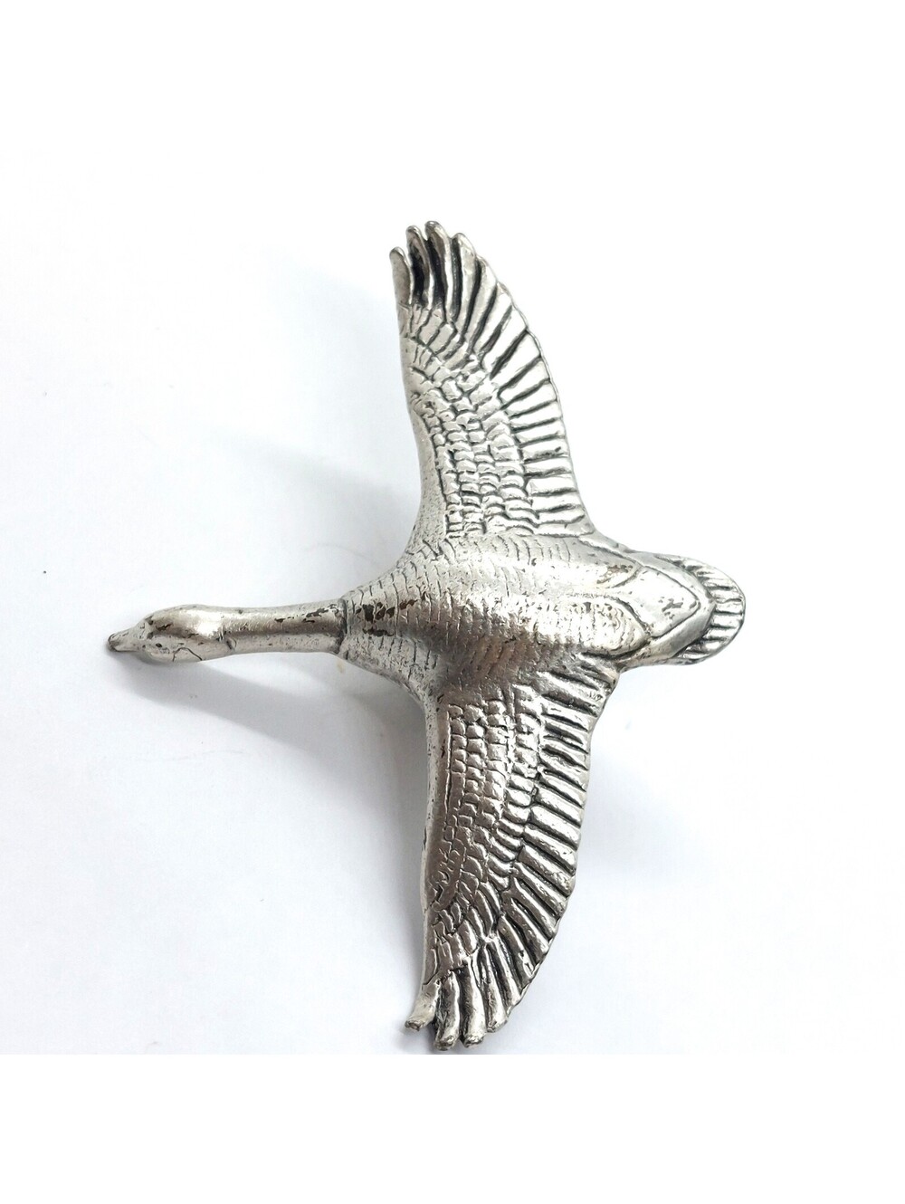 Vintage Flying Goose Pin 3D Pewter Tone Duck Waterfowl Bird Hunting Lapel